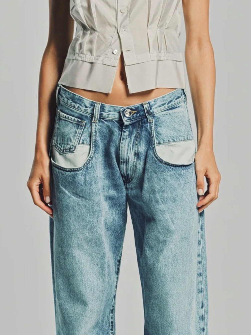 Maison Margiela Exposed Pocket Jeans Wide Leg Acid Wash Italy Womens Size Small - Picture 4 of 10